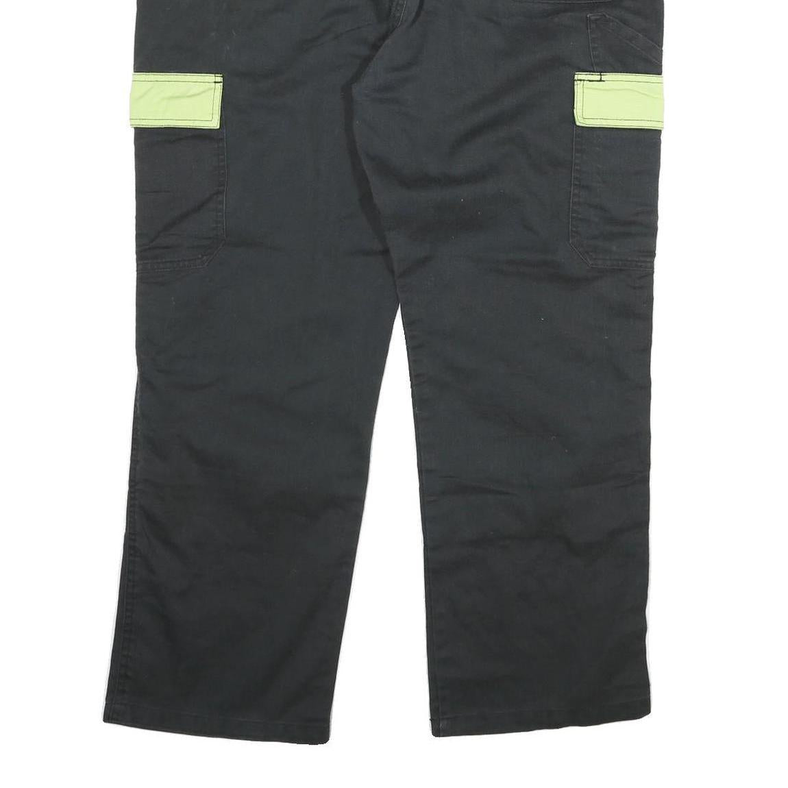 DICKIES Mens Cotton Blend Black & Lime Relaxed Straight Trousers W38 L28