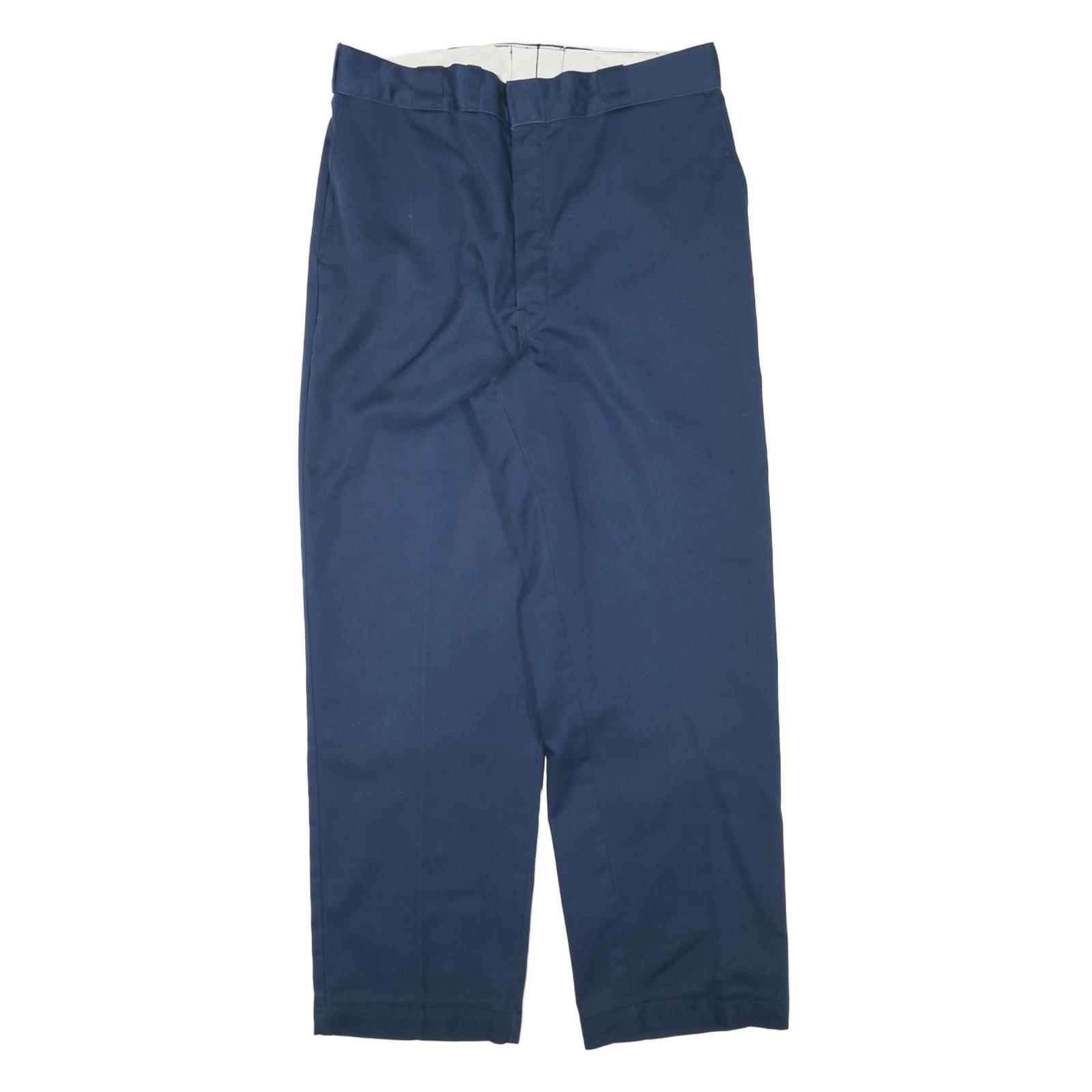 DICKIES Mens Cotton Blend Navy Relaxed Straight Trousers W34 L28 Workwear