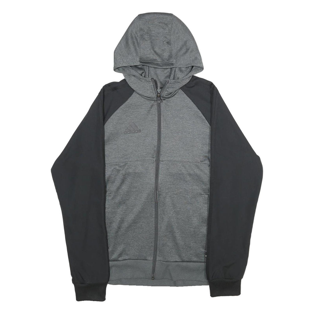 ADIDAS Mens Grey & Black Zip Hoodie Jacket S Polyester Plain Sportswear