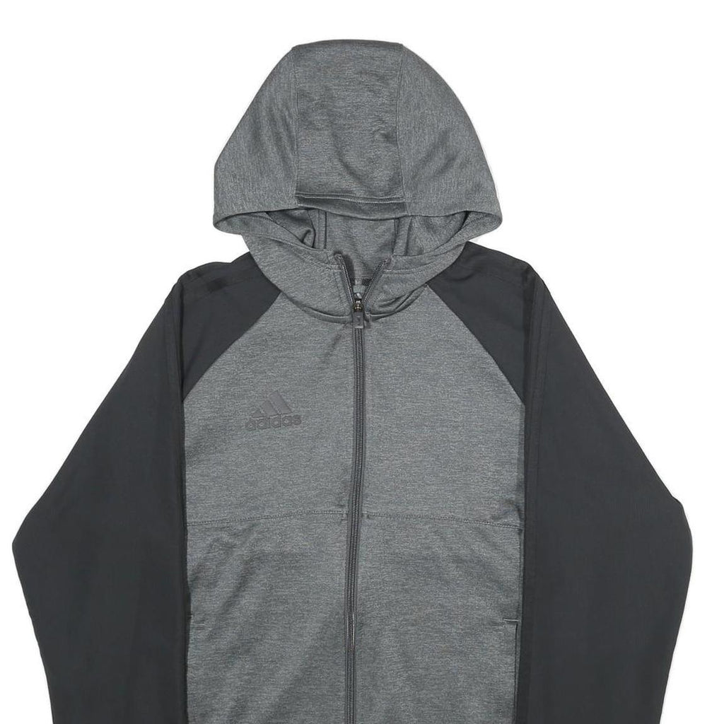 ADIDAS Mens Grey & Black Zip Hoodie Jacket S Polyester Plain Sportswear