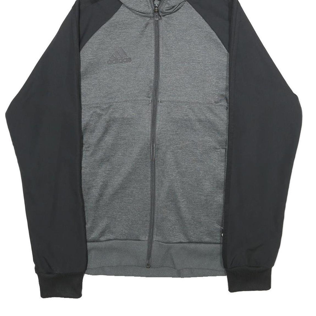 ADIDAS Mens Grey & Black Zip Hoodie Jacket S Polyester Plain Sportswear