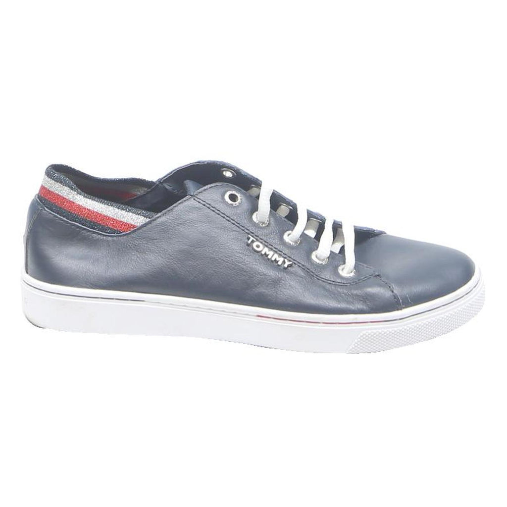 TOMMY HILFIGER Womens Casual Low Top Leather Trainers Navy Blue UK 5 Comfort