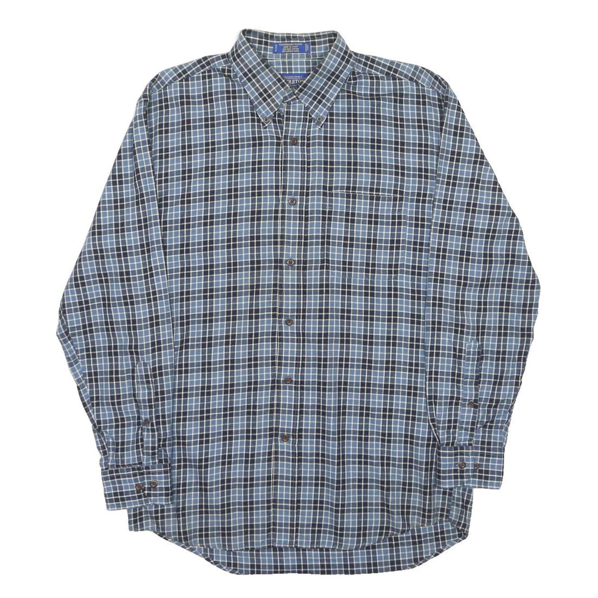 PENDLETON Mens Blue Check Shirt M Wool Blend Button-Down Collar Long Sleeve