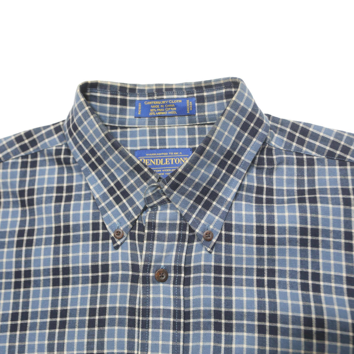 PENDLETON Mens Blue Check Shirt M Wool Blend Button-Down Collar Long Sleeve