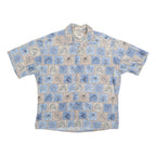 CAMPIA Mens Blue & Beige Pattern Cotton Shirt XL Casual Summer Short Sleeve