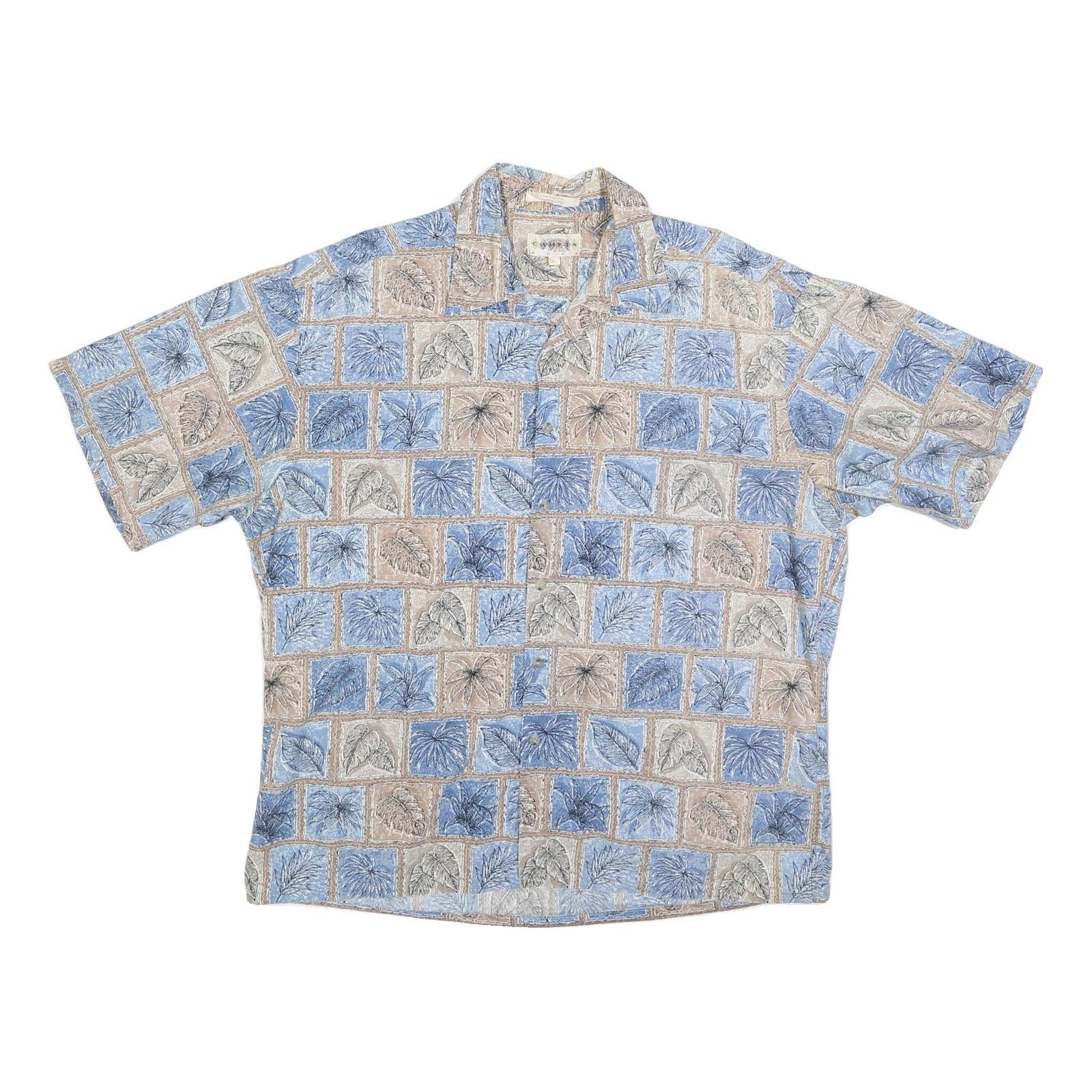 CAMPIA Mens Blue & Beige Pattern Cotton Shirt XL Casual Summer Short Sleeve