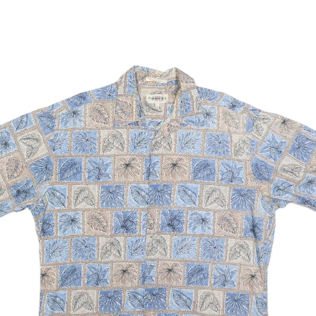 CAMPIA Mens Blue & Beige Pattern Cotton Shirt XL Casual Summer Short Sleeve
