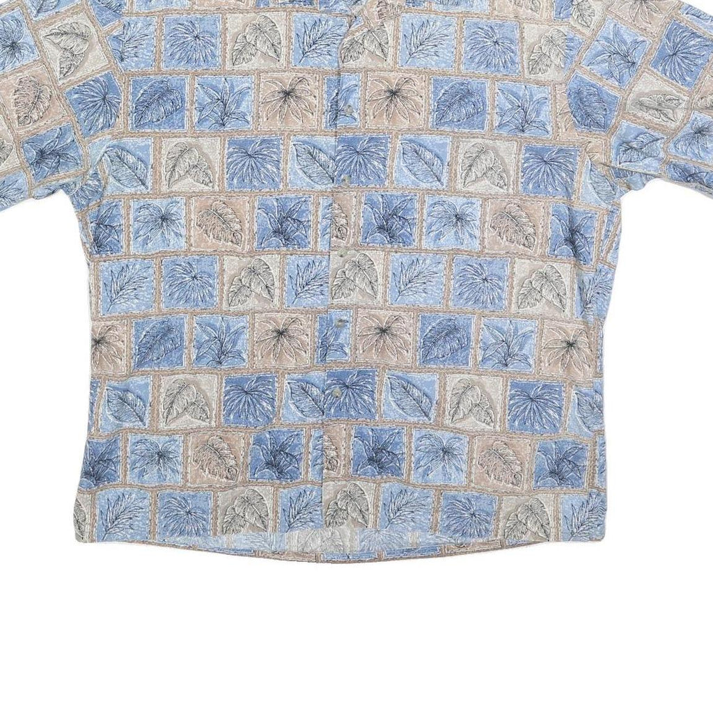 CAMPIA Mens Blue & Beige Pattern Cotton Shirt XL Casual Summer Short Sleeve