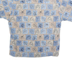 CAMPIA Mens Blue & Beige Pattern Cotton Shirt XL Casual Summer Short Sleeve