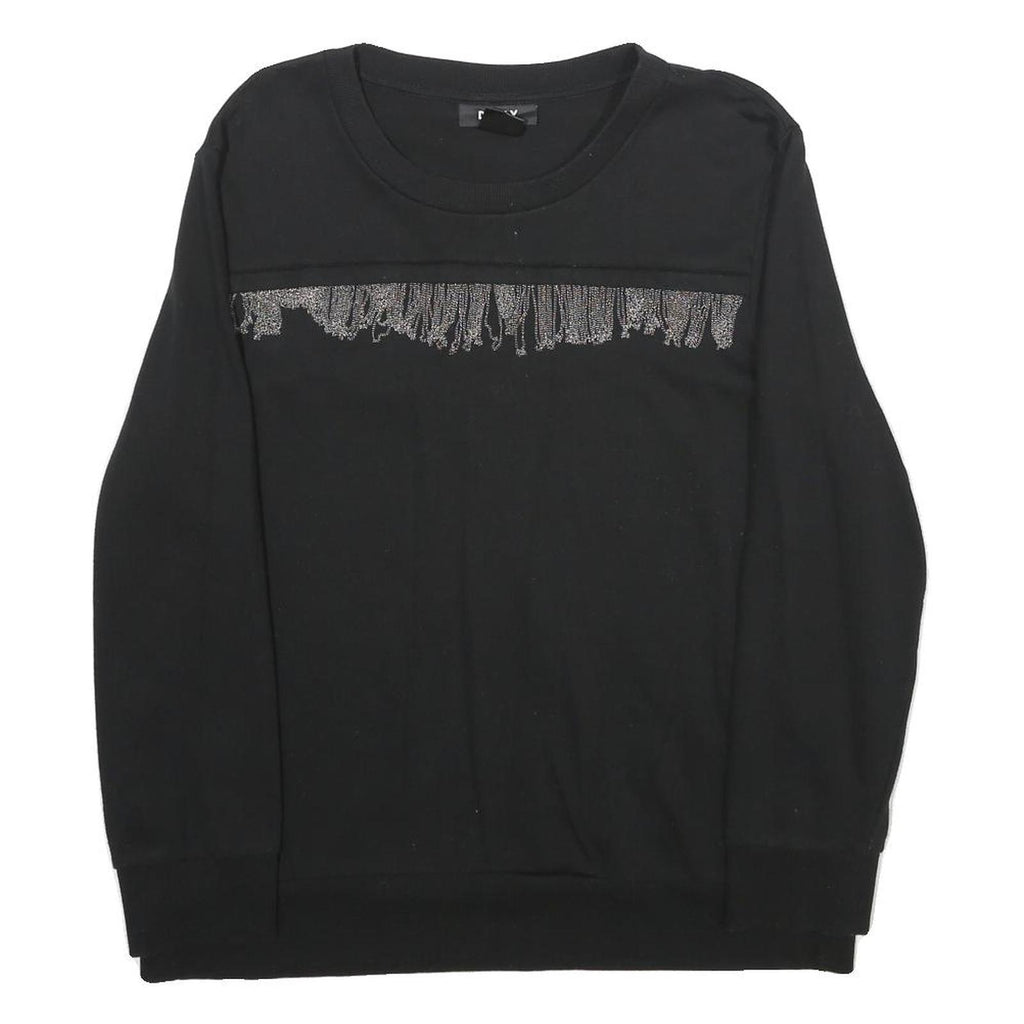 DKNY Womens Black Cotton Blend Crew Neck Sweatshirt L Beaded Trim Detail