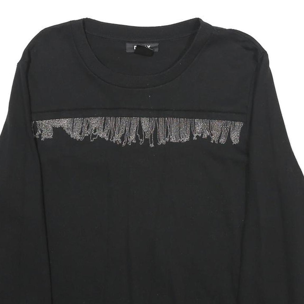 DKNY Womens Black Cotton Blend Crew Neck Sweatshirt L Beaded Trim Detail