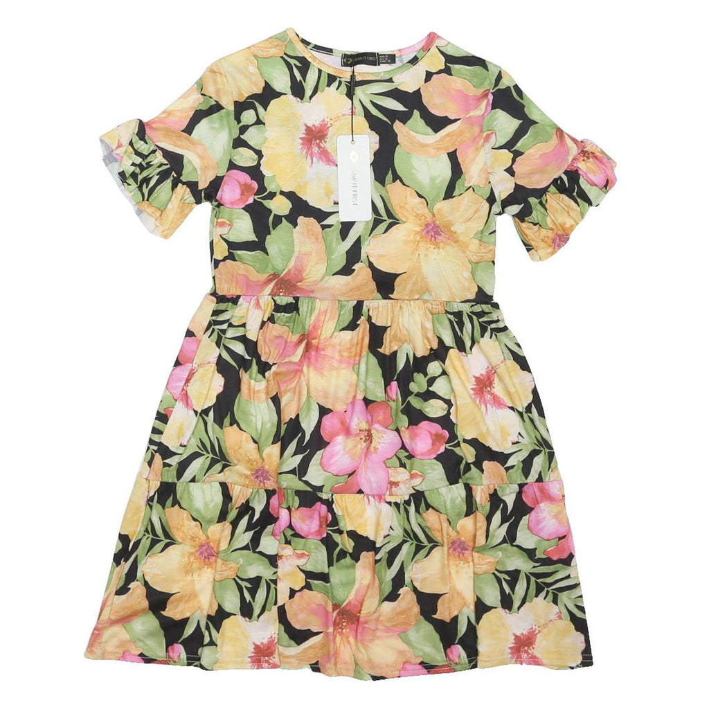I SAW IT FIRST Womens Black Floral Day Cotton Blend Dress Short Sleeve UK 8