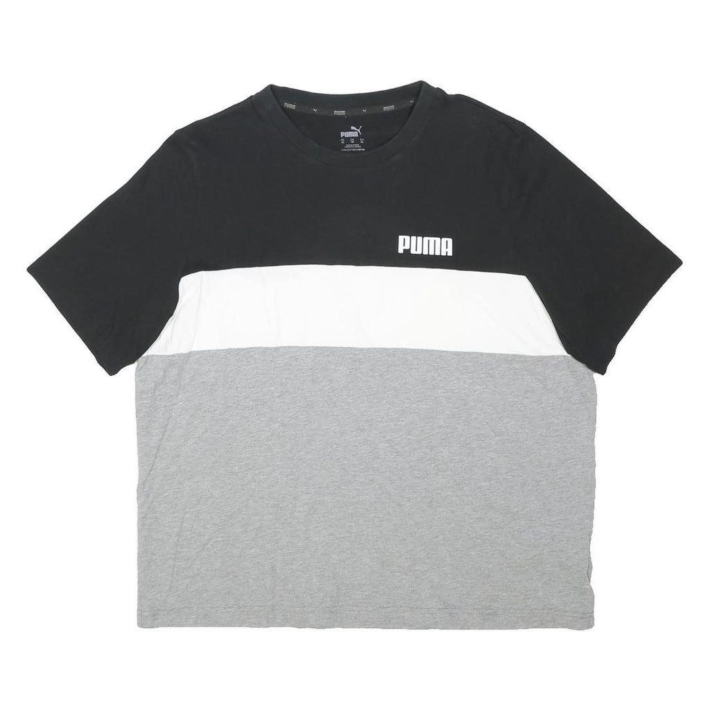 PUMA Mens Black & White & Grey Colourblock T-Shirt XL Short Sleeve Crew Neck