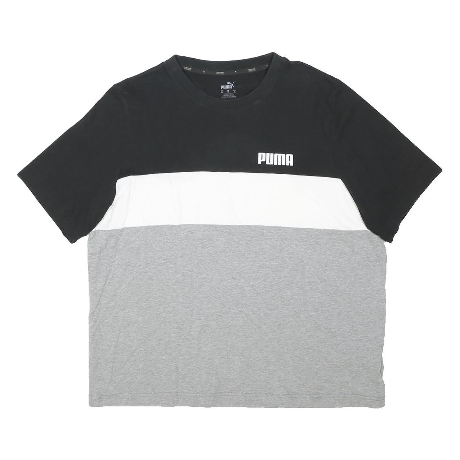 PUMA Mens Black & White & Grey Colourblock T-Shirt XL Short Sleeve Crew Neck