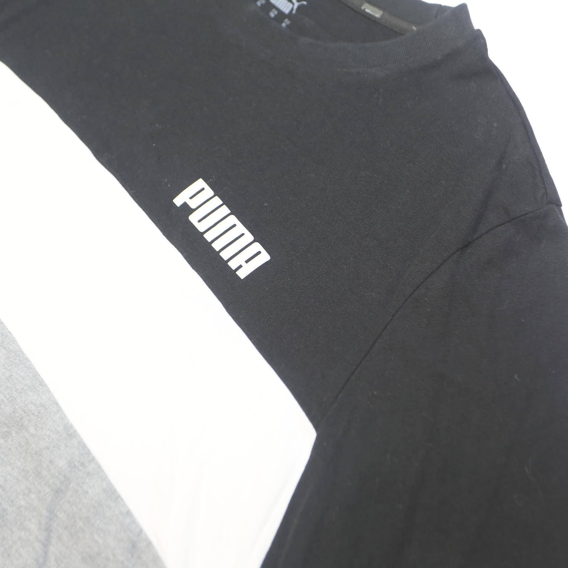 PUMA Mens Black & White & Grey Colourblock T-Shirt XL Short Sleeve Crew Neck
