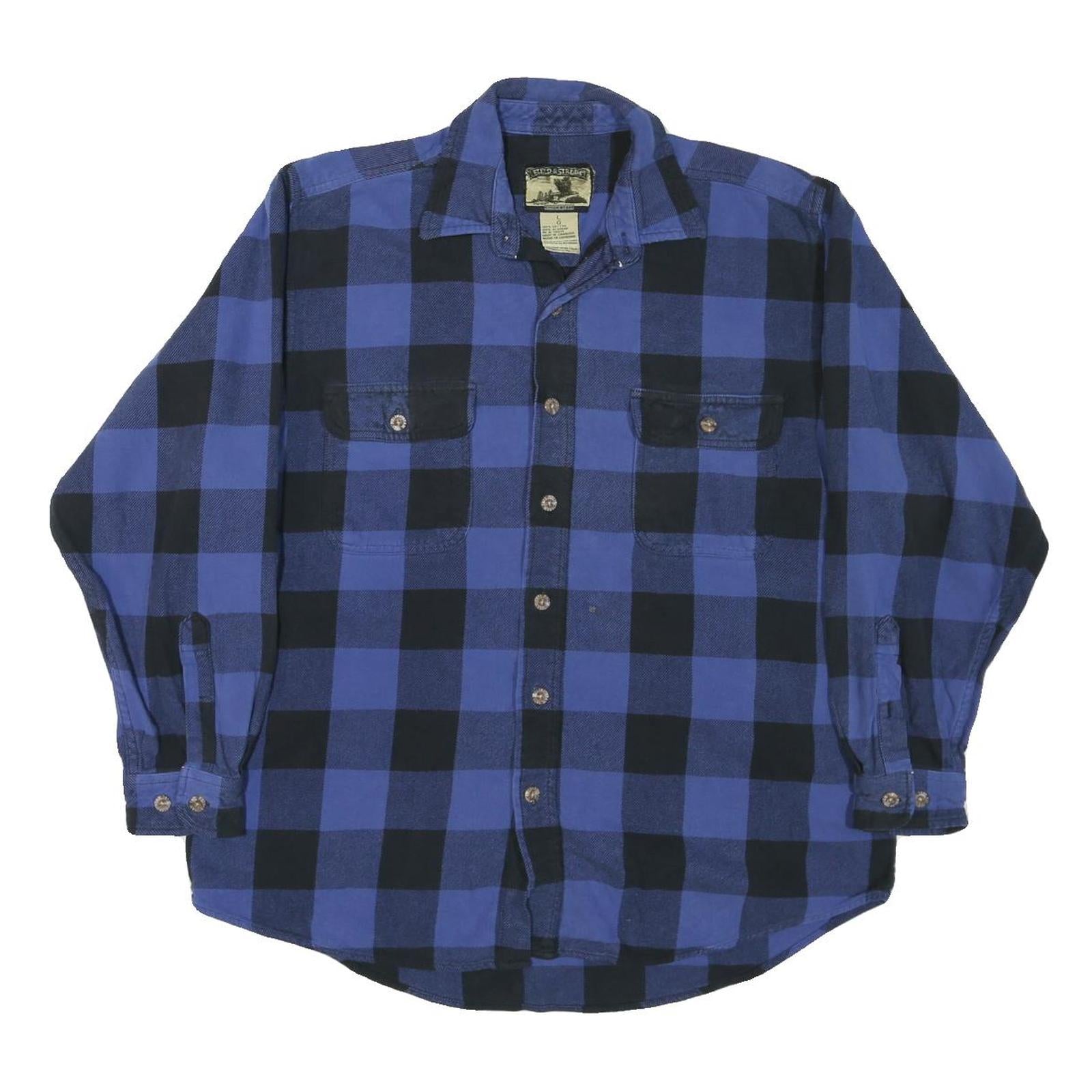 FIELD & STREAM Mens Blue & Black Check Shirt L Cotton Blend Casual Outdoor