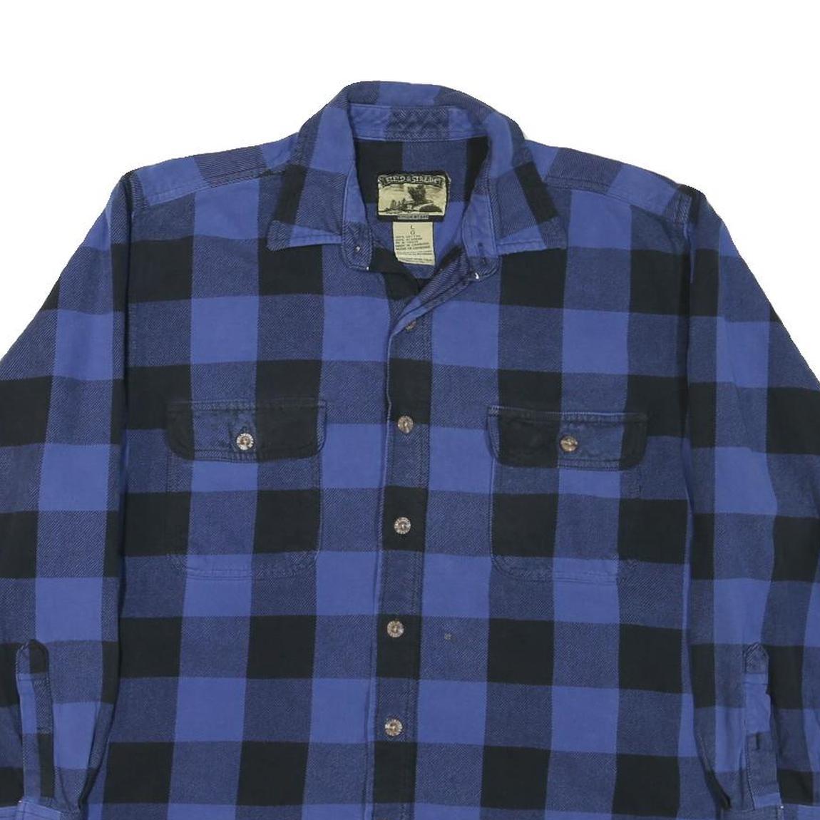 FIELD & STREAM Mens Blue & Black Check Shirt L Cotton Blend Casual Outdoor