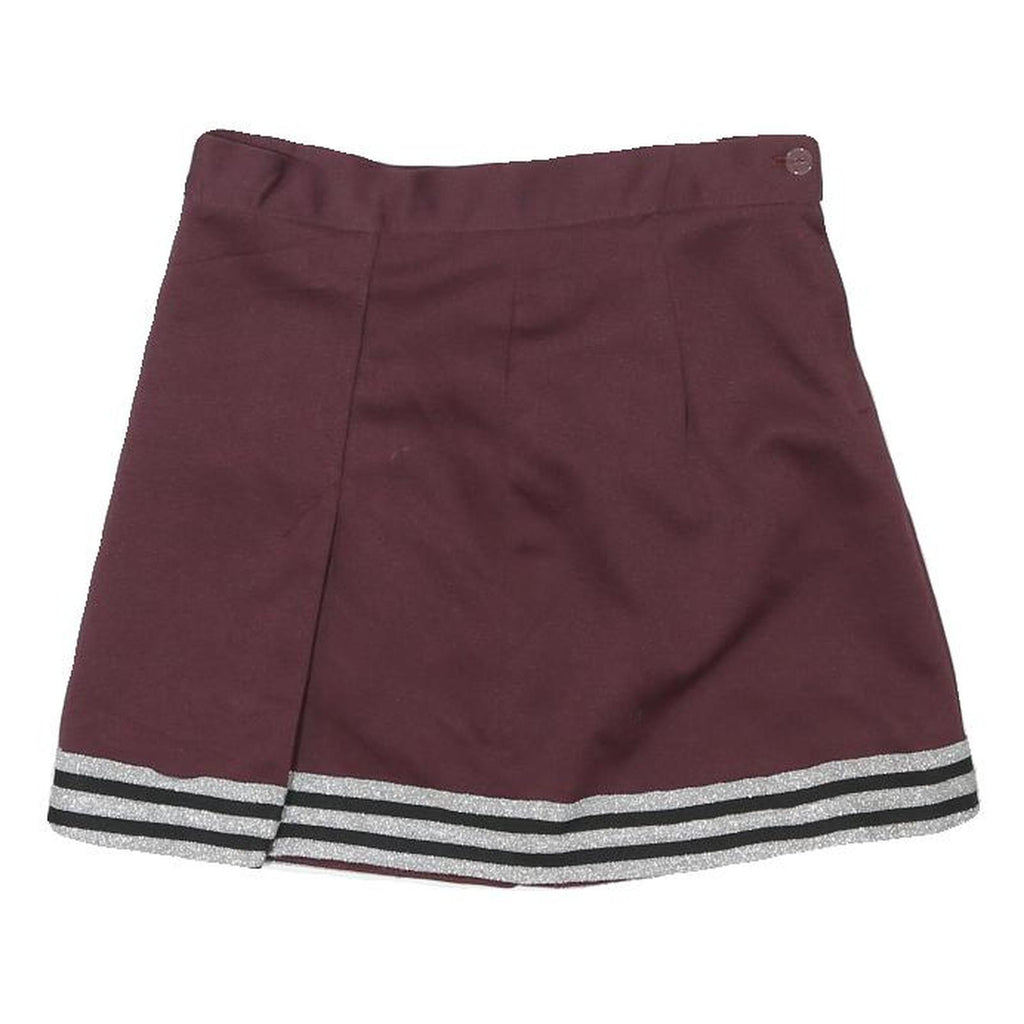Womens Maroon Mini Skirt Polyester Blend Plain Size M Adjustable Waistband