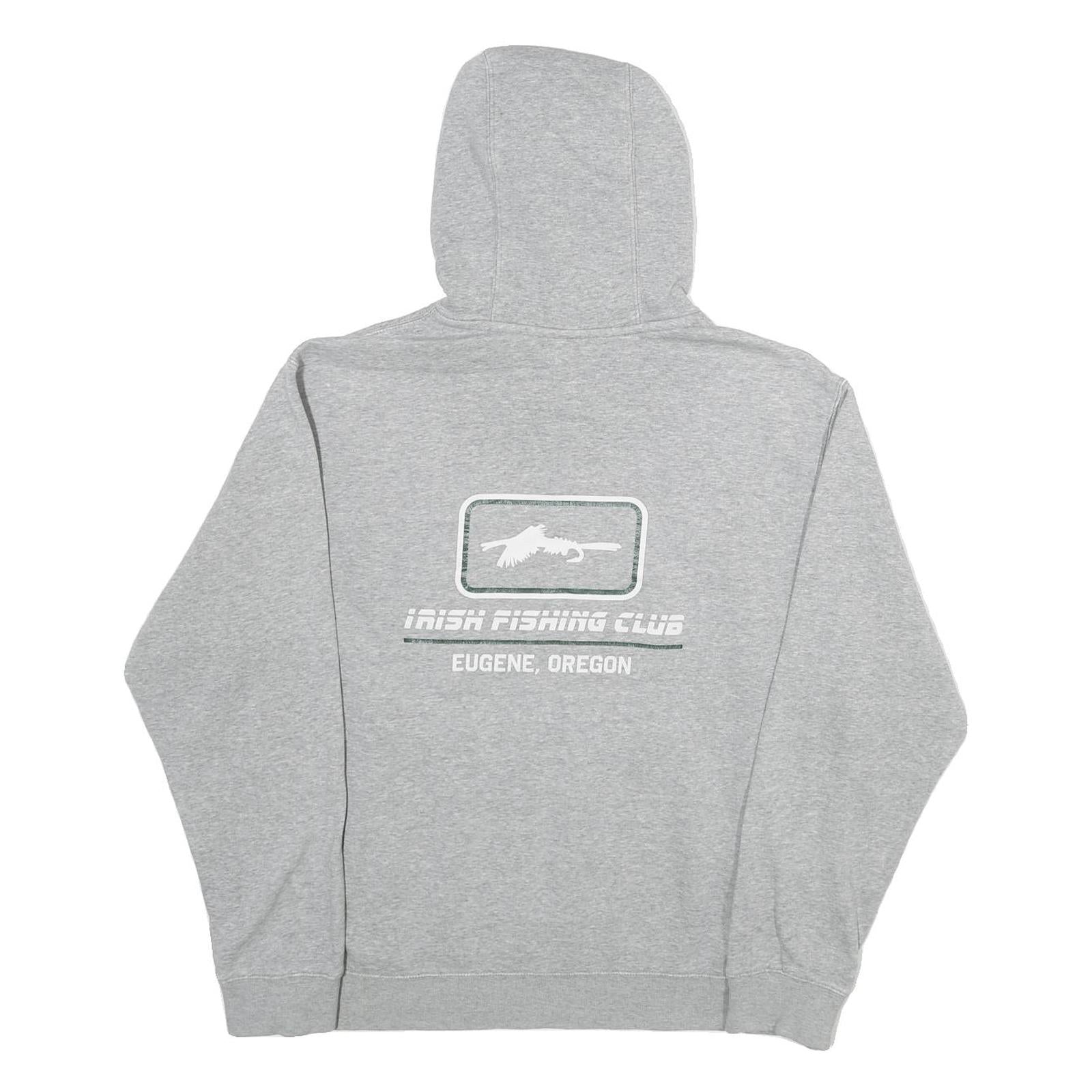 NIKE Mens Grey Hoodie L Irish Fishing Club Pullover Cotton Blend Drawstring