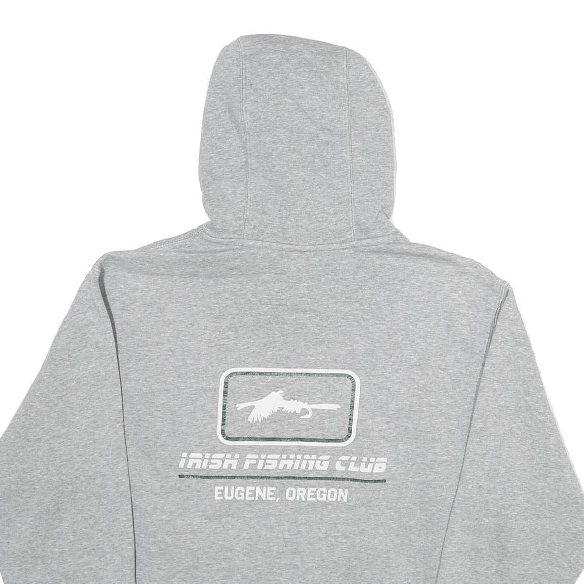 NIKE Mens Grey Hoodie L Irish Fishing Club Pullover Cotton Blend Drawstring