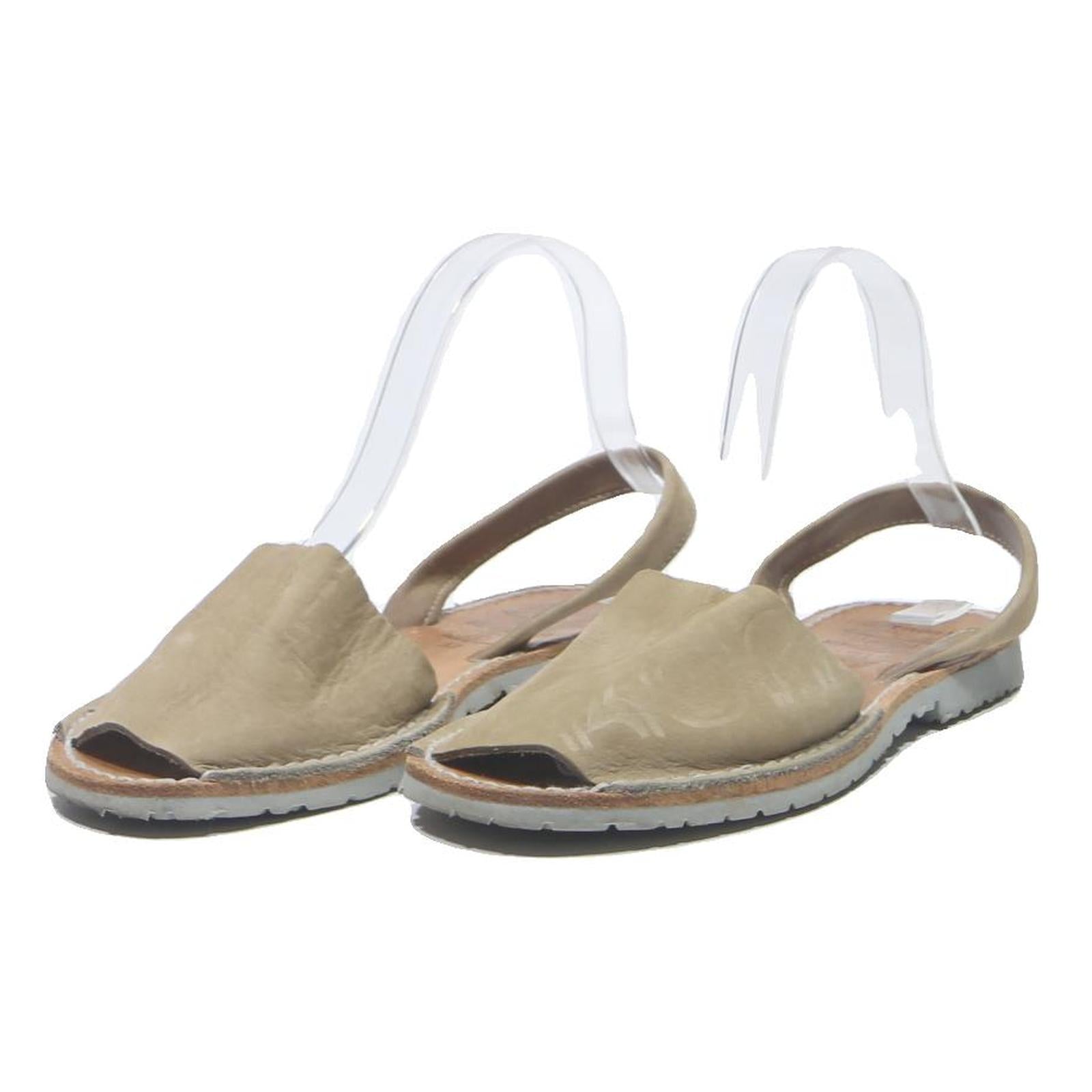 GLADAN Womens Leather Slingback Sandals Beige UK 4 Comfortable Casual Summer
