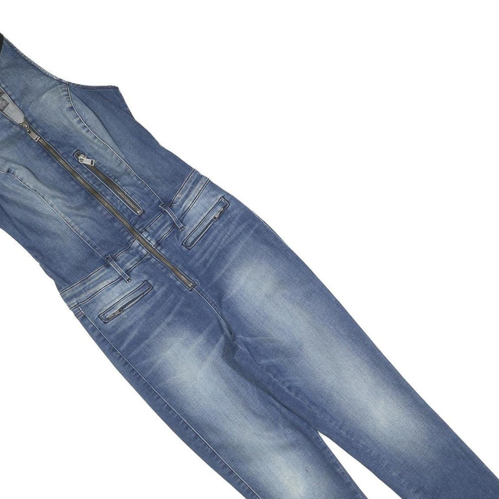 GUESS Womens Blue Denim Playsuit XS Zip Front Slim Fit Casual