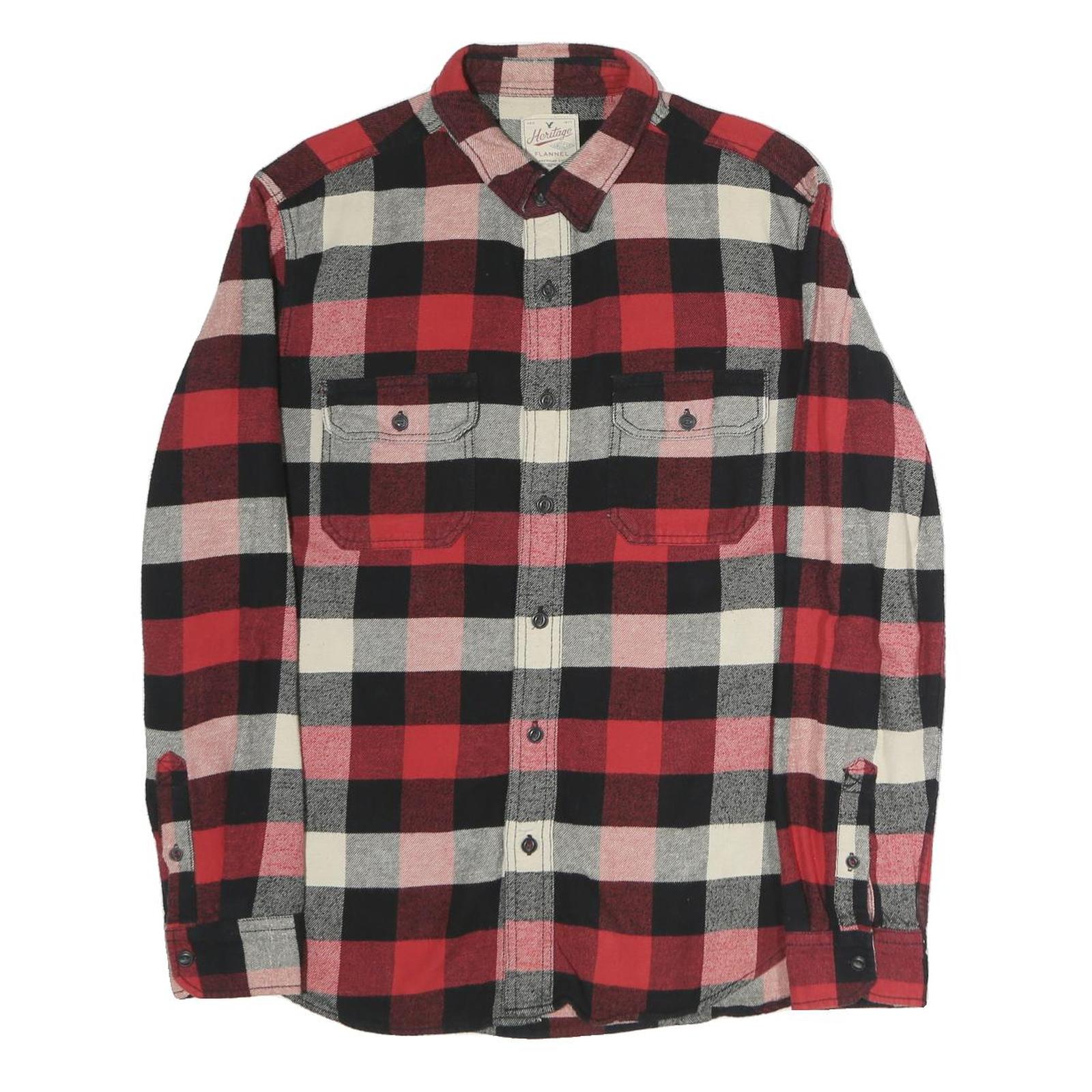 HERITAGE Mens Red Black & White Check Flannel Shirt L Casual Comfortable Classic