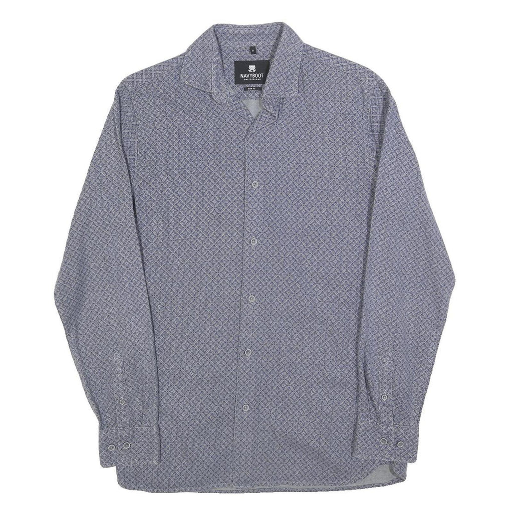 NAVYBOOT Mens Blue Shirt S Cotton Blend Patterned Long Sleeve Button Closure