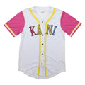 KANI Mens White & Pink Baseball Style XS Short Sleeve V-Neck Jersey Button Front
