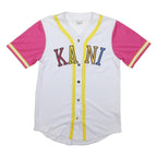 KANI Mens White & Pink Baseball Style XS Short Sleeve V-Neck Jersey Button Front
