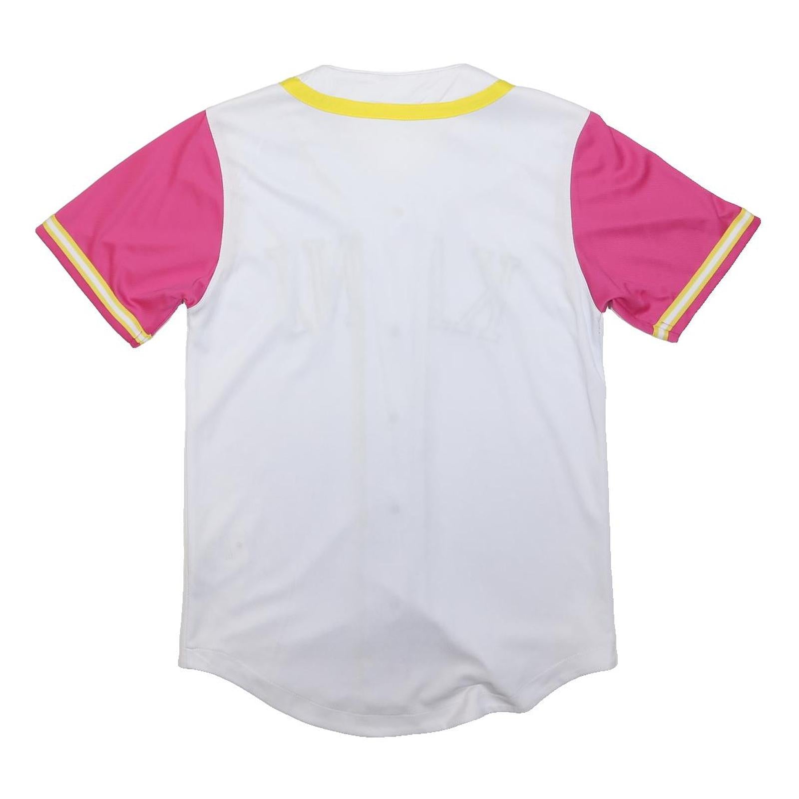 KANI Mens White & Pink Baseball Style XS Short Sleeve V-Neck Jersey Button Front