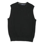 NAUTICA Mens Black Plain V-Neck Basic Knit M Sleeveless Cotton Blend Jumper Vest