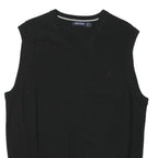 NAUTICA Mens Black Plain V-Neck Basic Knit M Sleeveless Cotton Blend Jumper Vest