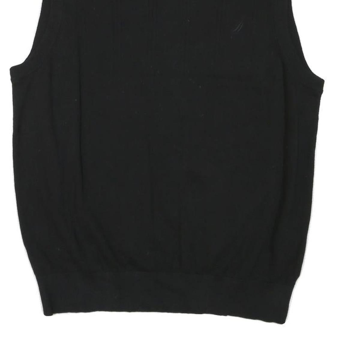NAUTICA Mens Black Plain V-Neck Basic Knit M Sleeveless Cotton Blend Jumper Vest