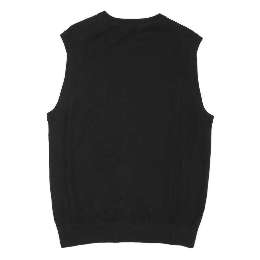 NAUTICA Mens Black Plain V-Neck Basic Knit M Sleeveless Cotton Blend Jumper Vest