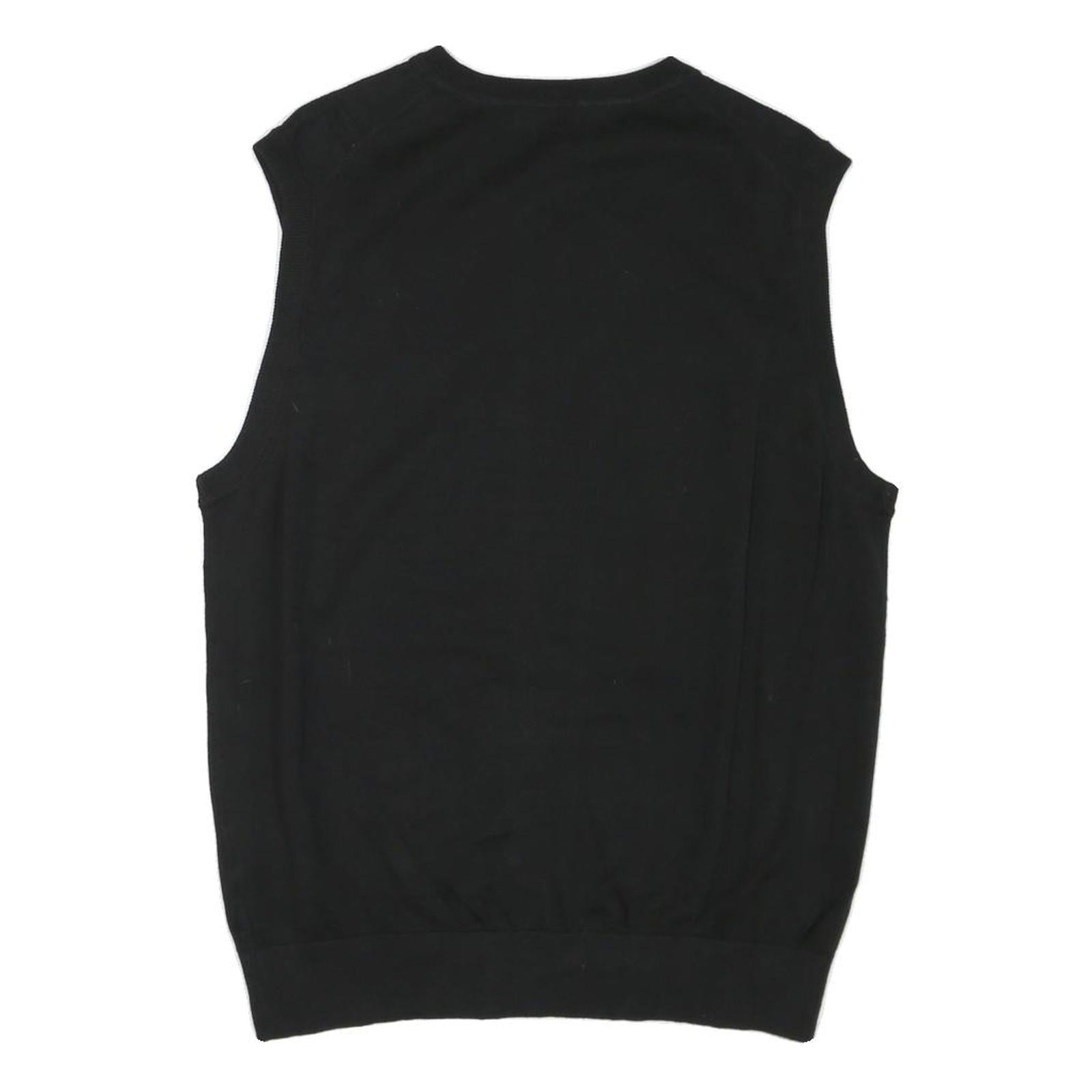 NAUTICA Mens Black Plain V-Neck Basic Knit M Sleeveless Cotton Blend Jumper Vest