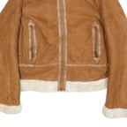 CHARLOTTE RUSSE Womens Brown Faux Shearling Zip Jacket M Polyester Blend