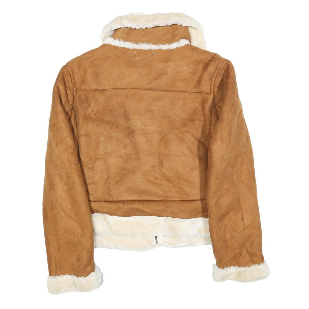 CHARLOTTE RUSSE Womens Brown Faux Shearling Zip Jacket M Polyester Blend