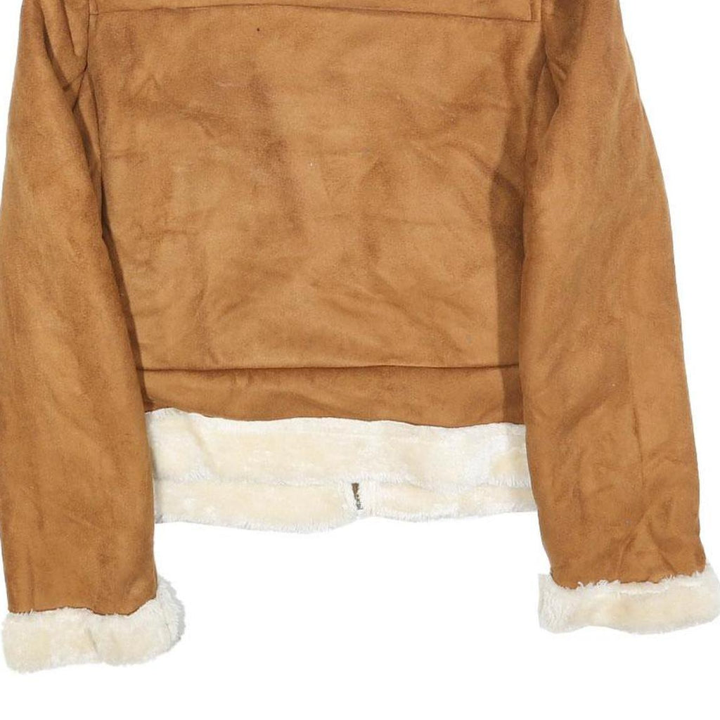 CHARLOTTE RUSSE Womens Brown Faux Shearling Zip Jacket M Polyester Blend