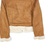 CHARLOTTE RUSSE Womens Brown Faux Shearling Zip Jacket M Polyester Blend