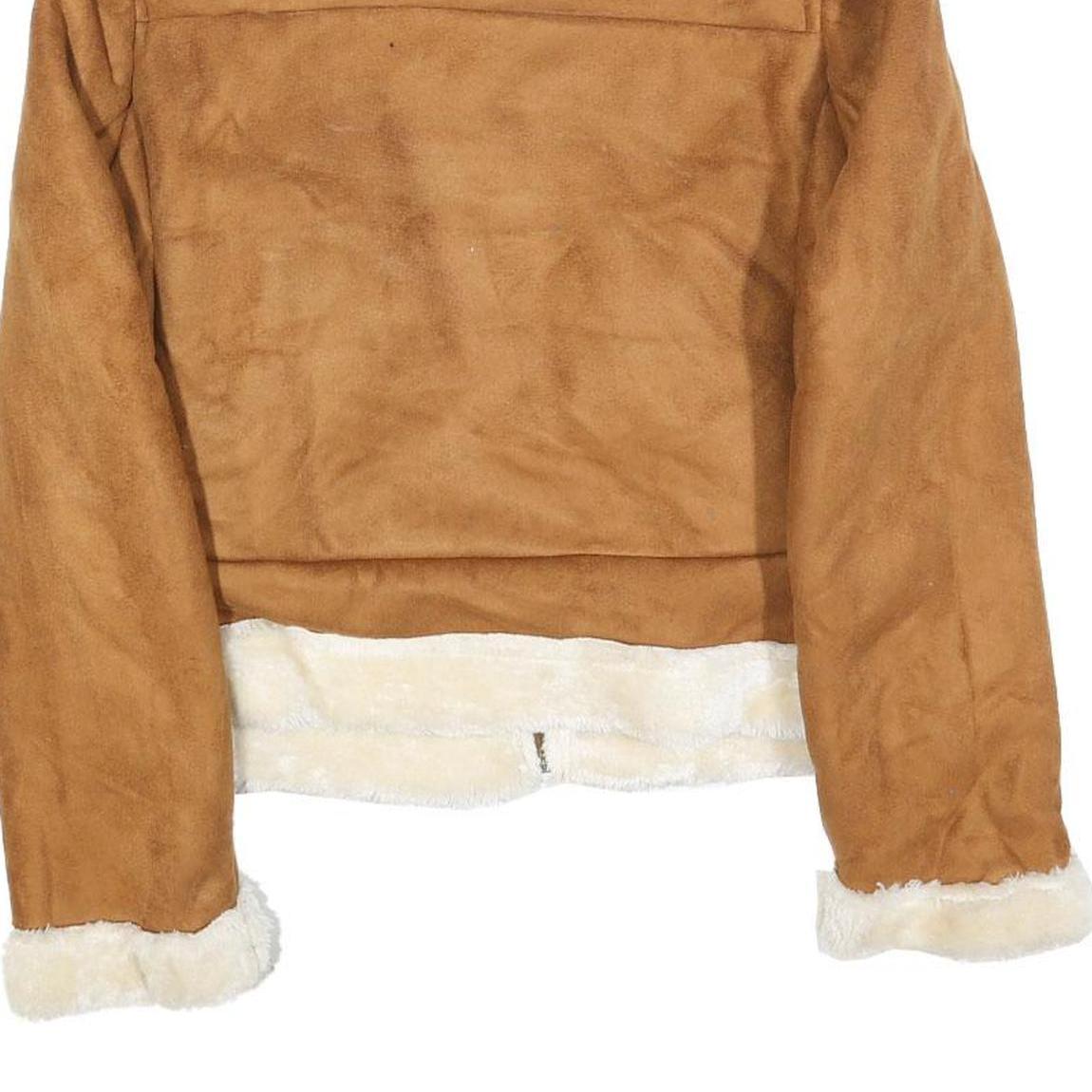 CHARLOTTE RUSSE Womens Brown Faux Shearling Zip Jacket M Polyester Blend