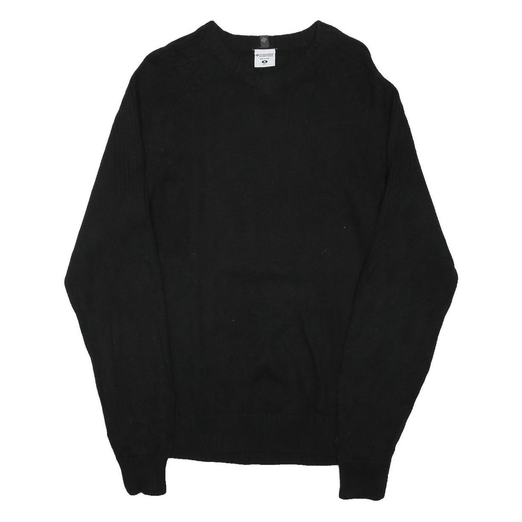COLUMBIA Mens Black Plain Cotton Blend Jumper Crew Neck Basic Knit M Casual Warm