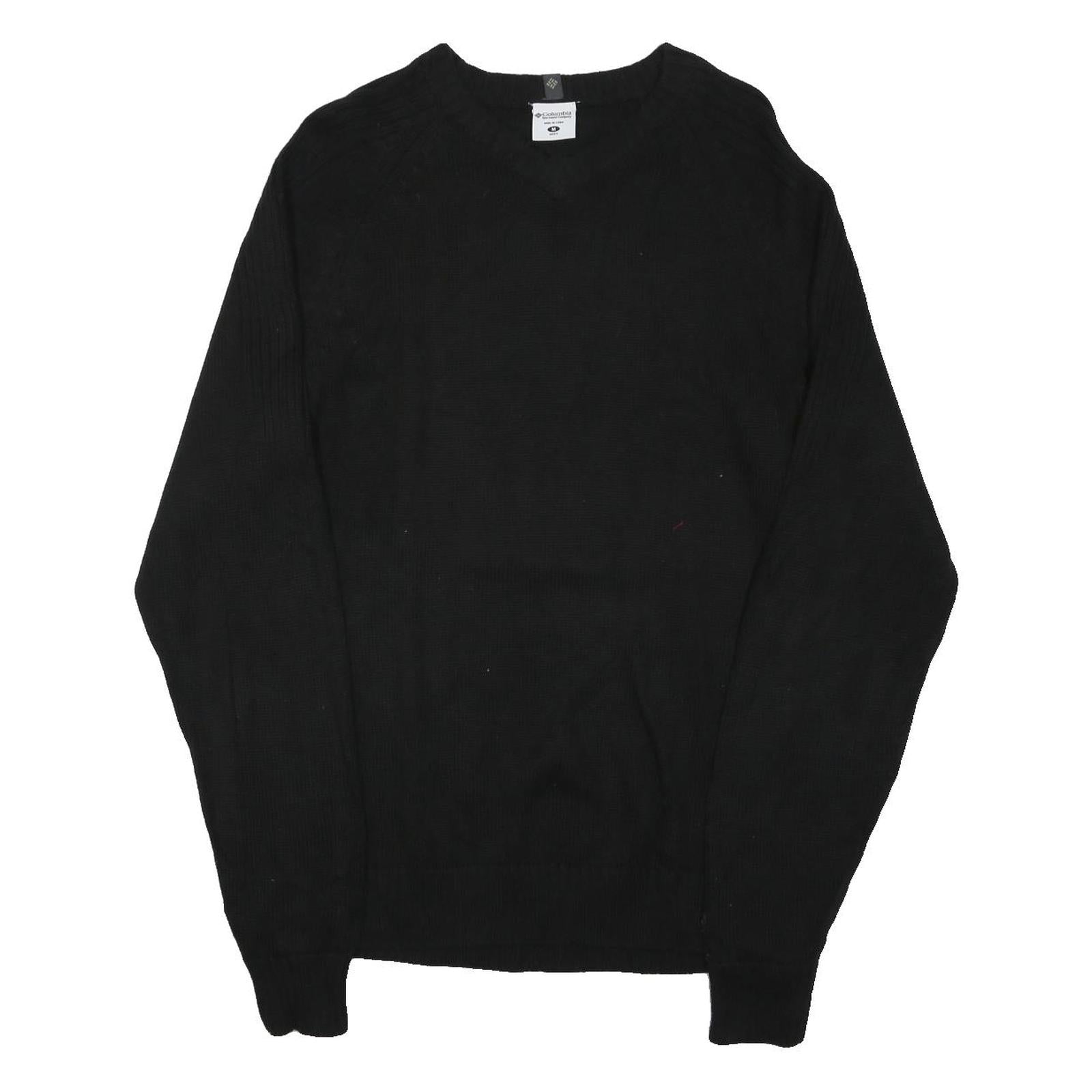 COLUMBIA Mens Black Plain Cotton Blend Jumper Crew Neck Basic Knit M Casual Warm