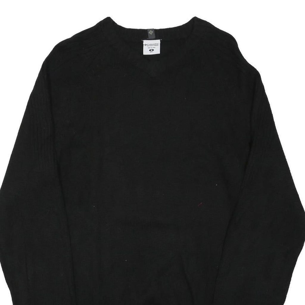 COLUMBIA Mens Black Plain Cotton Blend Jumper Crew Neck Basic Knit M Casual Warm