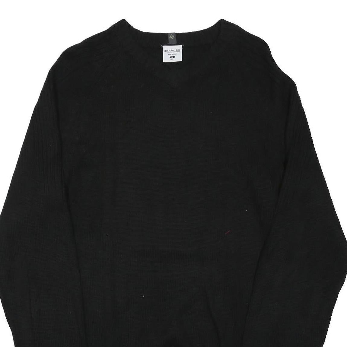 COLUMBIA Mens Black Plain Cotton Blend Jumper Crew Neck Basic Knit M Casual Warm