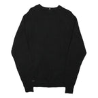 COLUMBIA Mens Black Plain Cotton Blend Jumper Crew Neck Basic Knit M Casual Warm