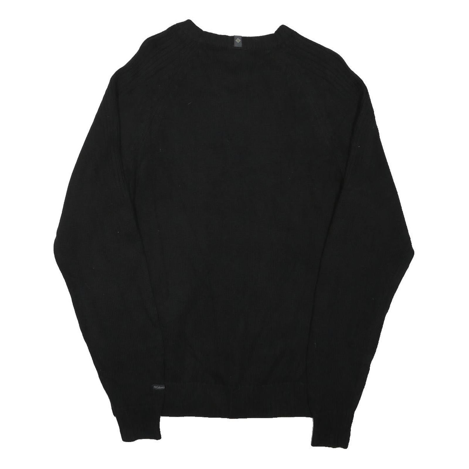 COLUMBIA Mens Black Plain Cotton Blend Jumper Crew Neck Basic Knit M Casual Warm