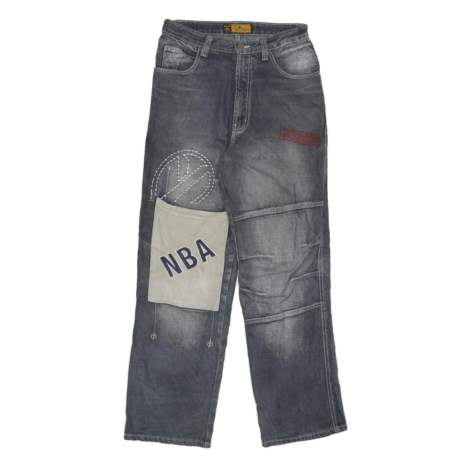 EONTO Mens Regular Fit Denim Blue W28 L29 Patchwork Zip Closure Jeans