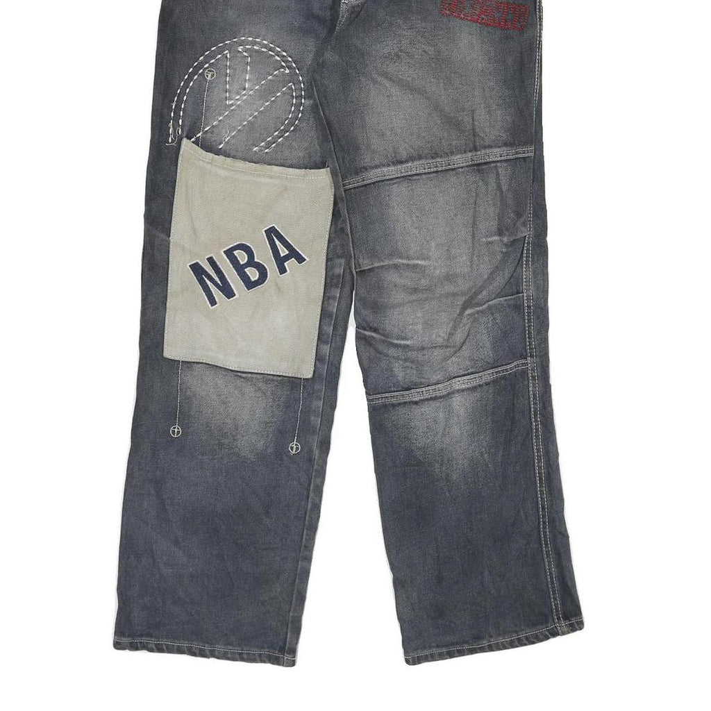 EONTO Mens Regular Fit Denim Blue W28 L29 Patchwork Zip Closure Jeans