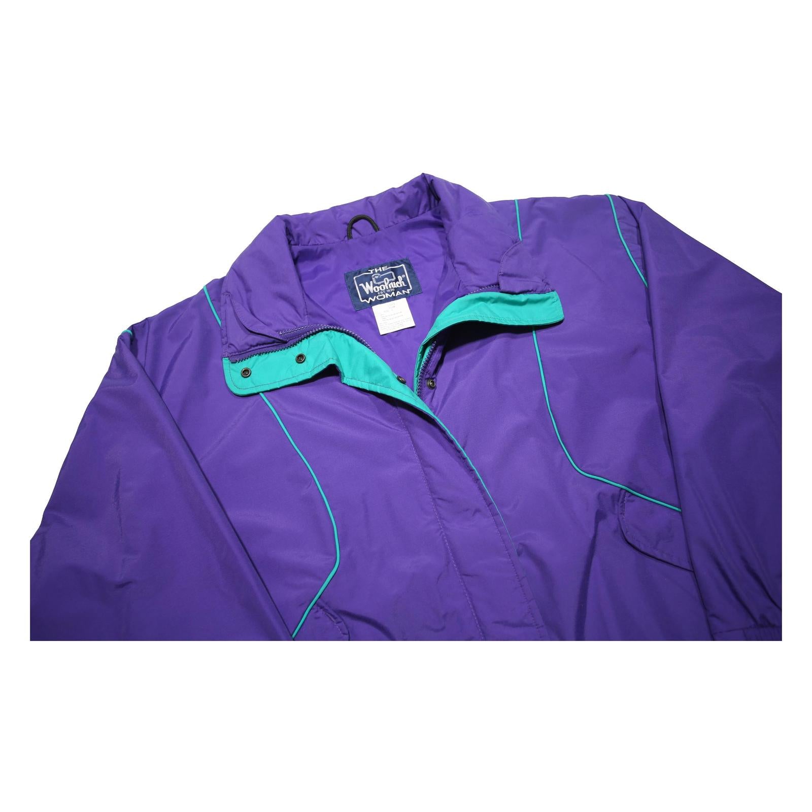 WOOLRICH Womens Purple & Teal Classic Nylon Jacket L Outerwear Zip Up Retro